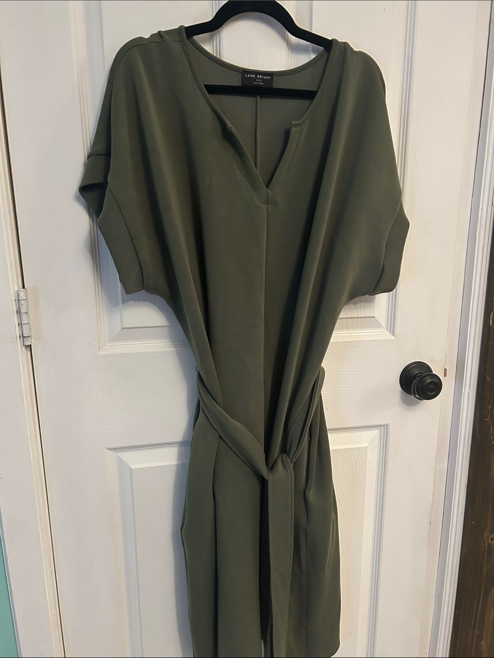 Amazingly soft! Lane Bryant Olive Midi Dress with Tie Waist
